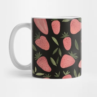 Watercolor strawberries pattern - dusty pink on dark background Mug